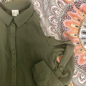 Olive Green Button-up Off the Shoulder Top